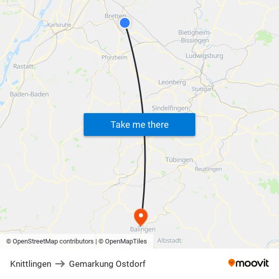 Knittlingen to Gemarkung Ostdorf map