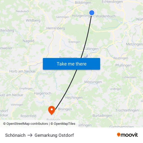 Schönaich to Gemarkung Ostdorf map