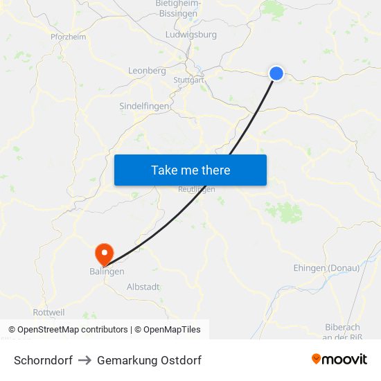 Schorndorf to Gemarkung Ostdorf map