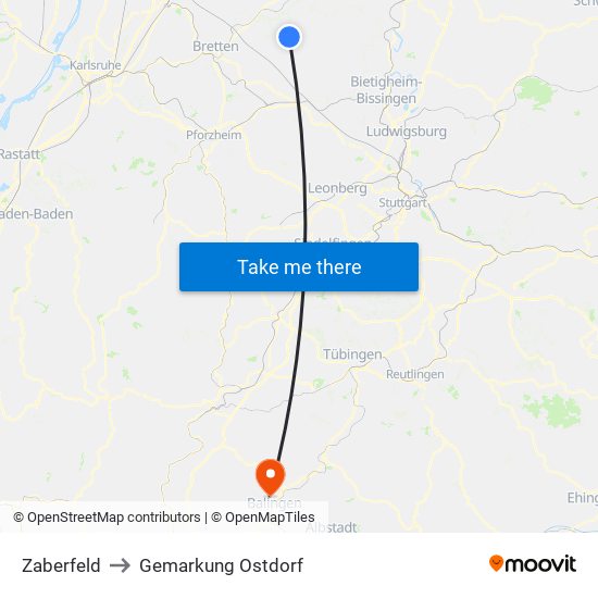 Zaberfeld to Gemarkung Ostdorf map