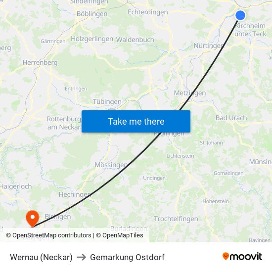 Wernau (Neckar) to Gemarkung Ostdorf map