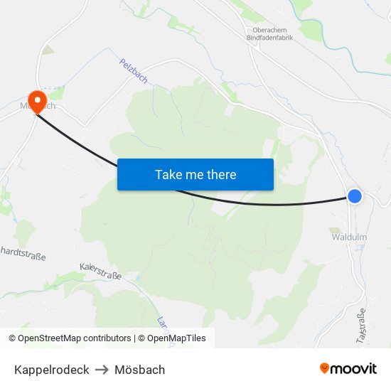 Kappelrodeck to Mösbach map