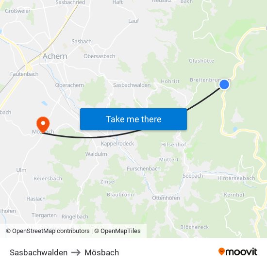 Sasbachwalden to Mösbach map