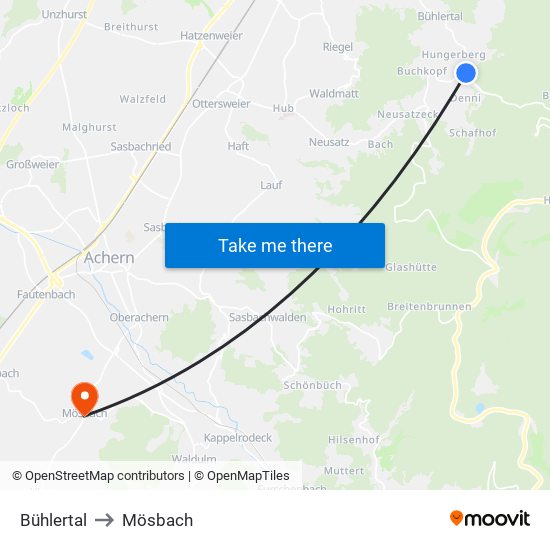 Bühlertal to Mösbach map