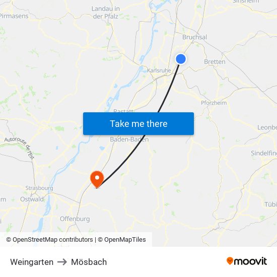 Weingarten to Mösbach map