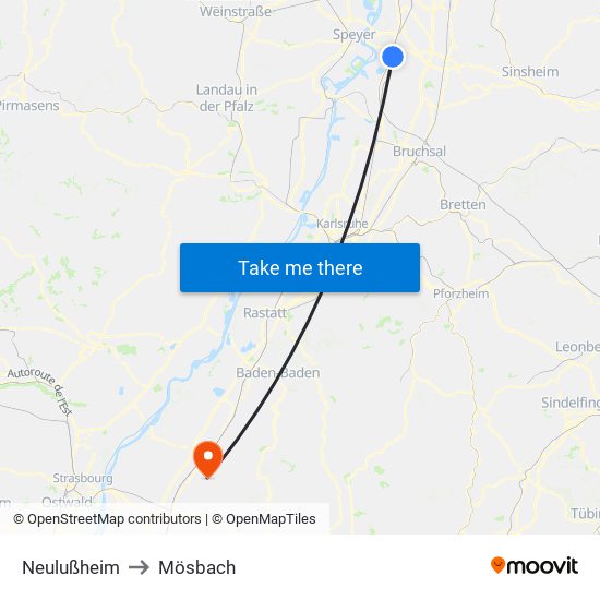 Neulußheim to Mösbach map