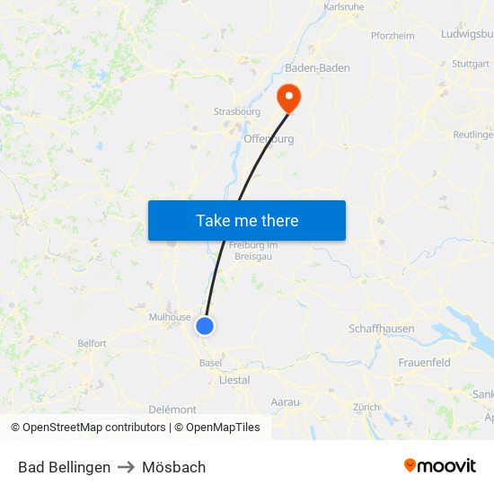 Bad Bellingen to Mösbach map