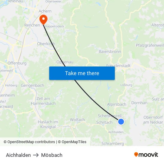 Aichhalden to Mösbach map