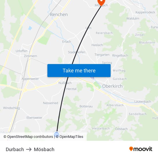 Durbach to Mösbach map