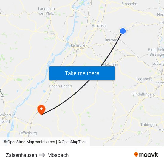 Zaisenhausen to Mösbach map