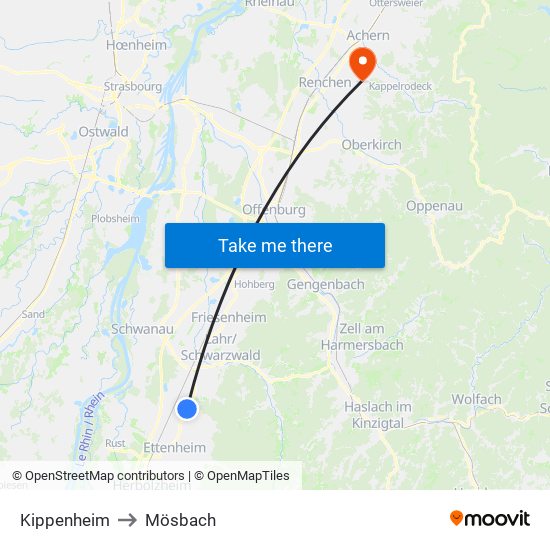 Kippenheim to Mösbach map