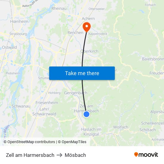 Zell am Harmersbach to Mösbach map