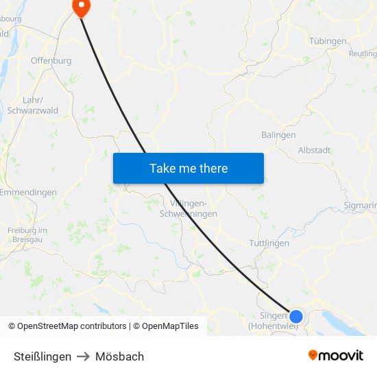 Steißlingen to Mösbach map