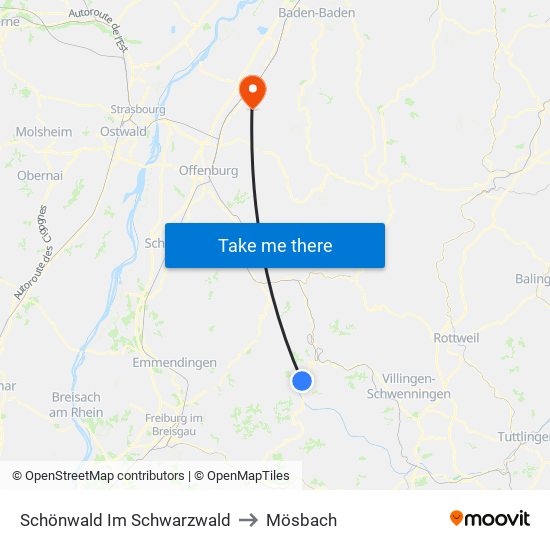 Schönwald Im Schwarzwald to Mösbach map