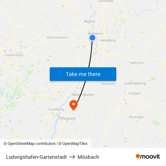 Ludwigshafen-Gartenstadt to Mösbach map