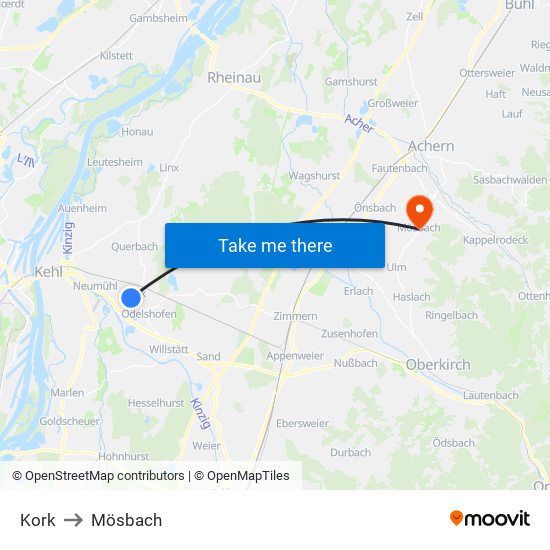 Kork to Mösbach map