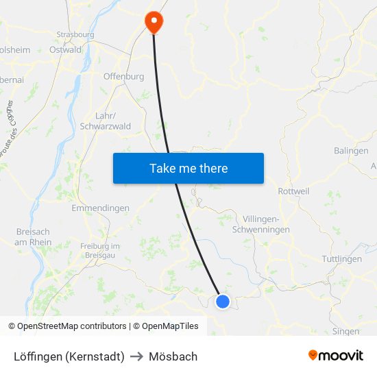 Löffingen (Kernstadt) to Mösbach map