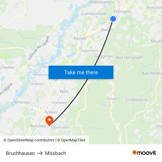 Bruchhausen to Mösbach map