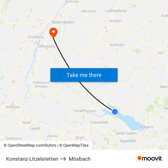 Konstanz-Litzelstetten to Mösbach map