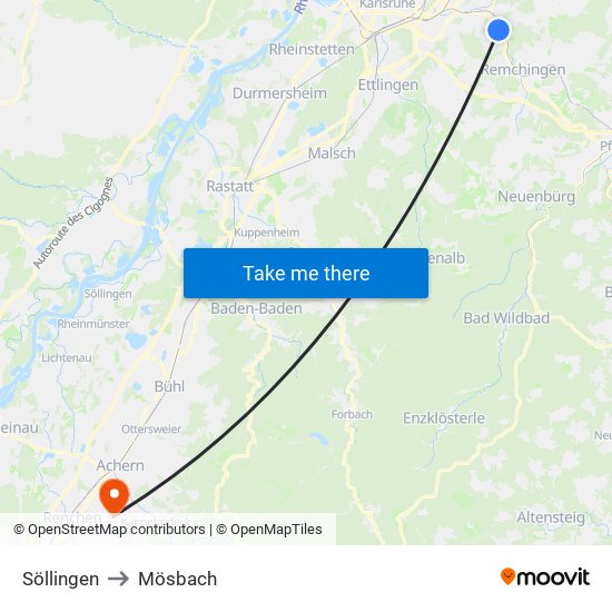 Söllingen to Mösbach map