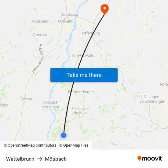 Wettelbrunn to Mösbach map