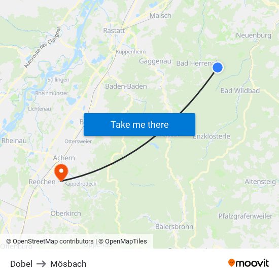 Dobel to Mösbach map