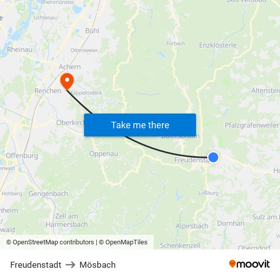 Freudenstadt to Mösbach map