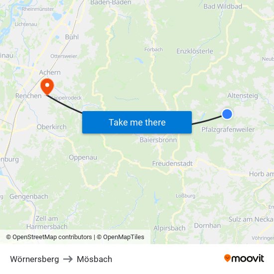 Wörnersberg to Mösbach map