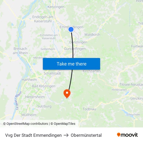 Vvg Der Stadt Emmendingen to Obermünstertal map