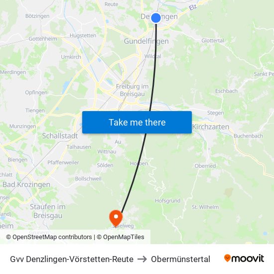 Gvv Denzlingen-Vörstetten-Reute to Obermünstertal map