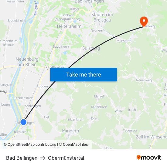 Bad Bellingen to Obermünstertal map