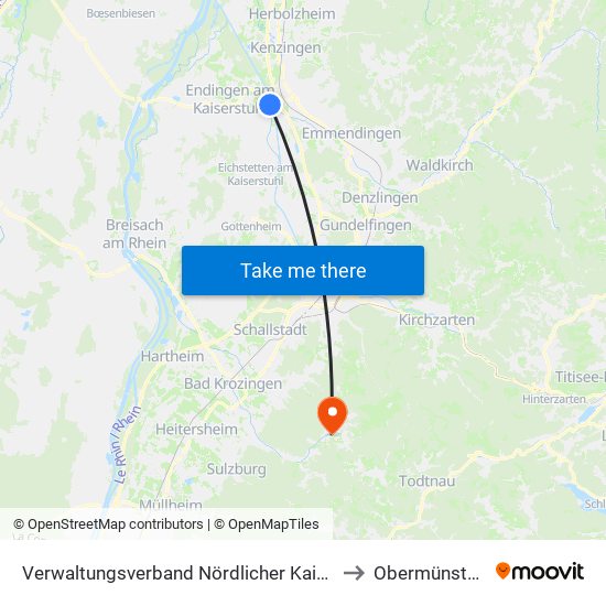 Verwaltungsverband Nördlicher Kaiserstuhl to Obermünstertal map