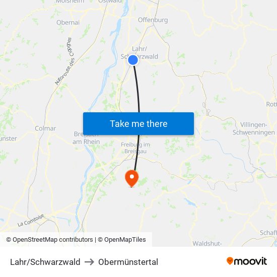 Lahr/Schwarzwald to Obermünstertal map