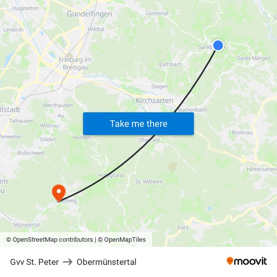 Gvv St. Peter to Obermünstertal map