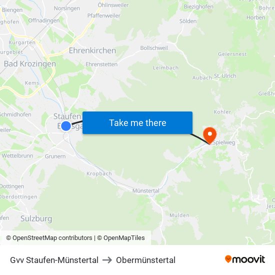 Gvv Staufen-Münstertal to Obermünstertal map