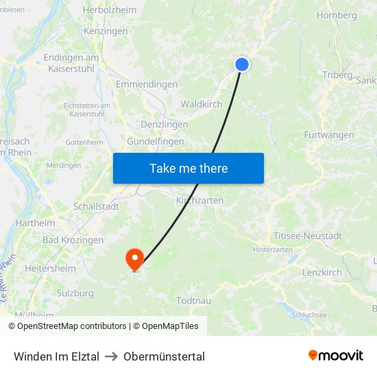 Winden Im Elztal to Obermünstertal map