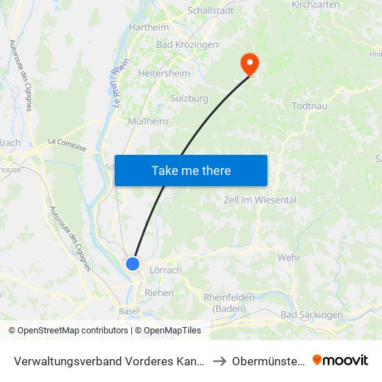 Verwaltungsverband Vorderes Kandertal to Obermünstertal map