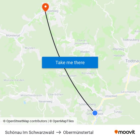 Schönau Im Schwarzwald to Obermünstertal map