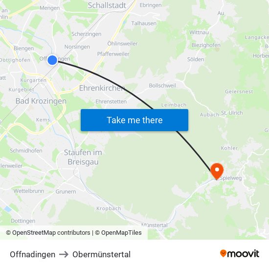 Offnadingen to Obermünstertal map