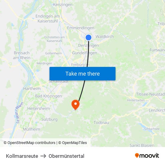 Kollmarsreute to Obermünstertal map