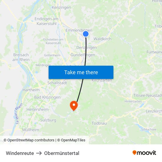 Windenreute to Obermünstertal map