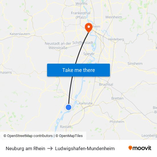 Neuburg am Rhein to Ludwigshafen-Mundenheim map