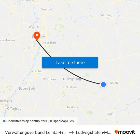 Verwaltungsverband Leintal-Frickenhofer Höhe to Ludwigshafen-Mundenheim map