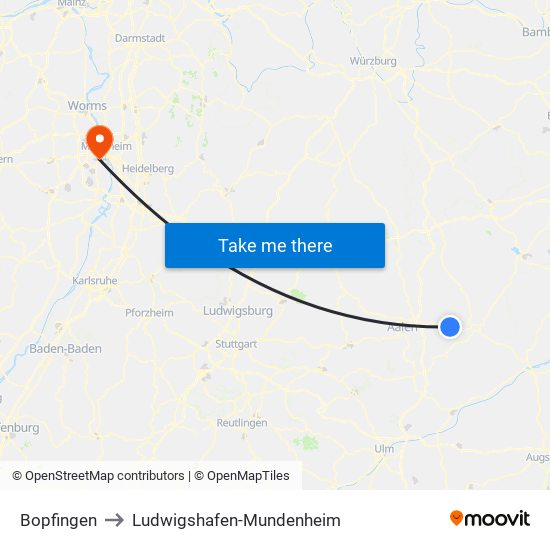 Bopfingen to Ludwigshafen-Mundenheim map