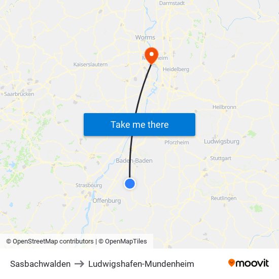 Sasbachwalden to Ludwigshafen-Mundenheim map