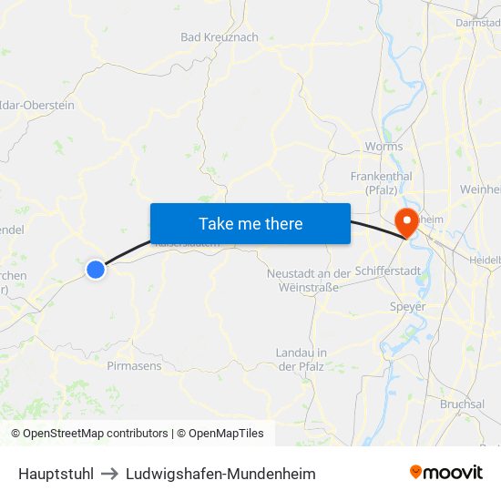 Hauptstuhl to Ludwigshafen-Mundenheim map