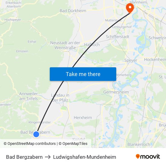 Bad Bergzabern to Ludwigshafen-Mundenheim map