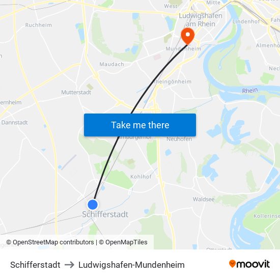 Schifferstadt to Ludwigshafen-Mundenheim map