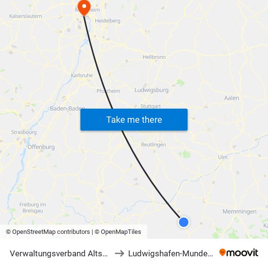 Verwaltungsverband Altshausen to Ludwigshafen-Mundenheim map