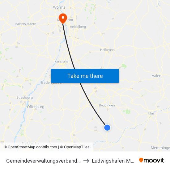 Gemeindeverwaltungsverband Gammertingen to Ludwigshafen-Mundenheim map